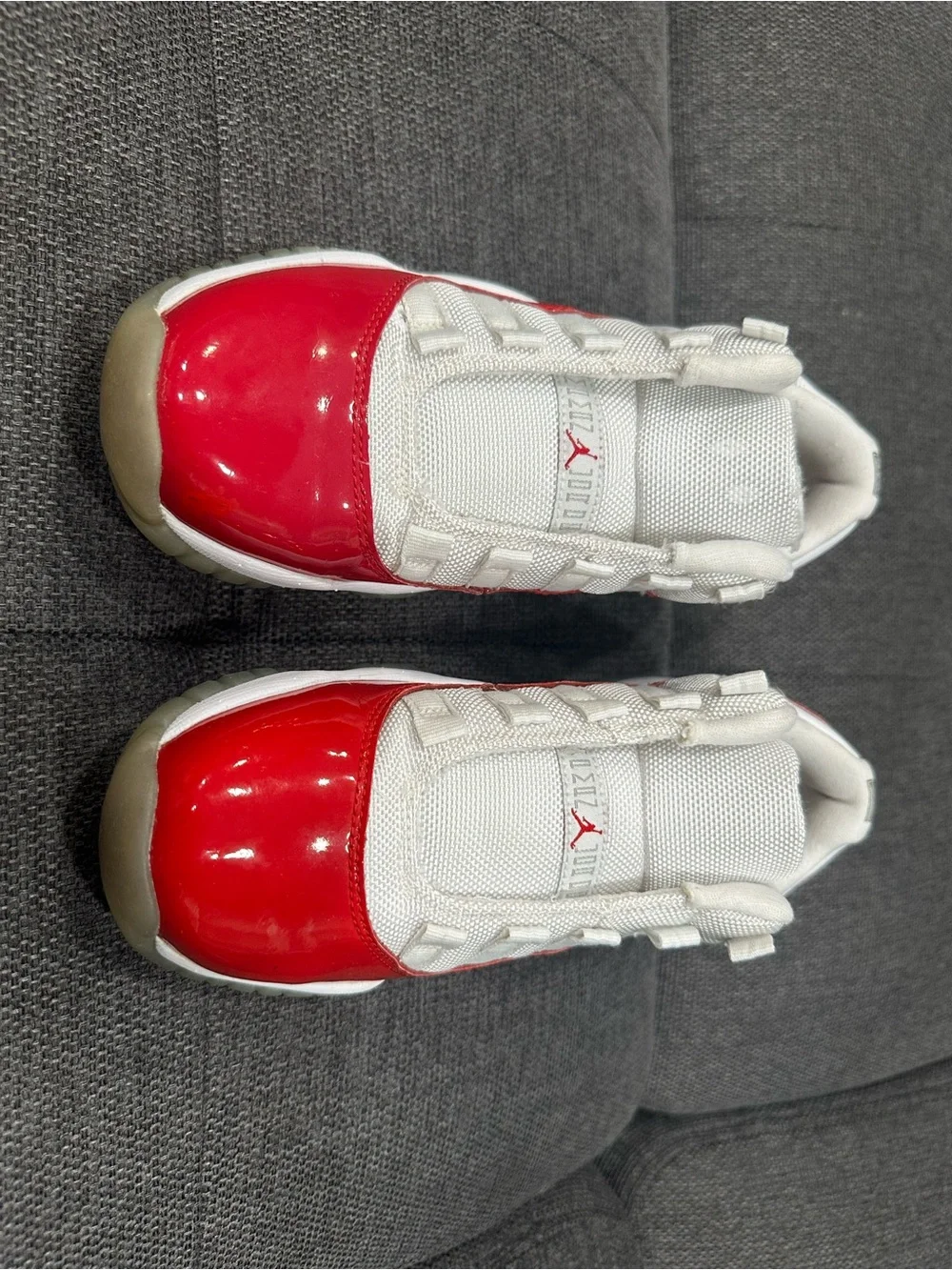 Jordan Kids' White and Red Patent Toe Low-Top Sneakers Boys Size 5
